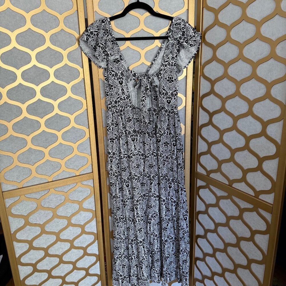 Boden Size 4 NEW Black & White Geo Print Deep V-Neck Tie Back Jersey Maxi Dress - Picture 11 of 16